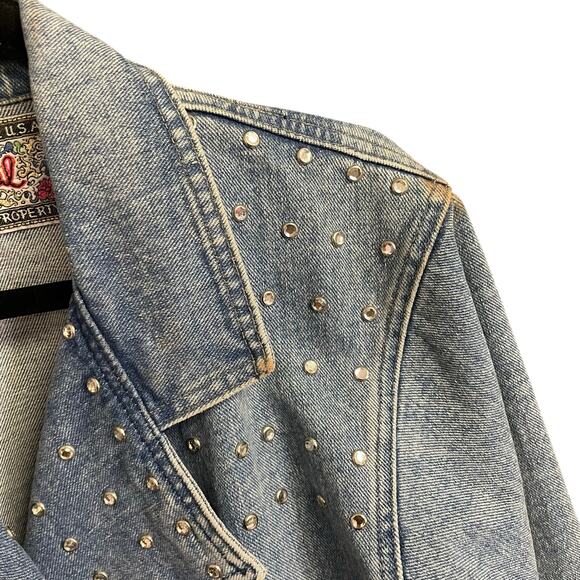 Vintage Goal by Hot Property Rhinestone Studded Denim Jean Jacket Small AS IS - Picture 4 of 12